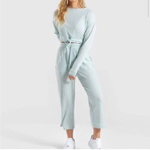 Gymshark Ribbed Lounge Sweatshirt & Jogger Pants set - Seaform Green